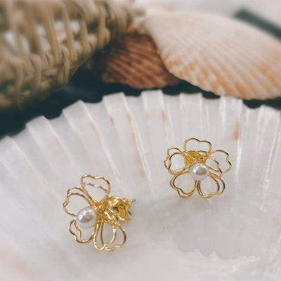 Gold Wire Heart Flower Petal Studs