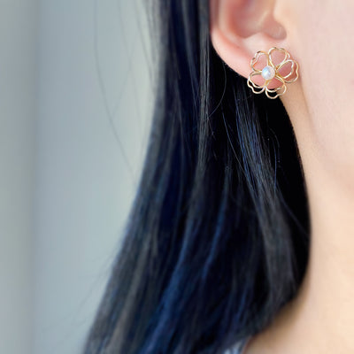 Gold Wire Heart Flower Petal Studs