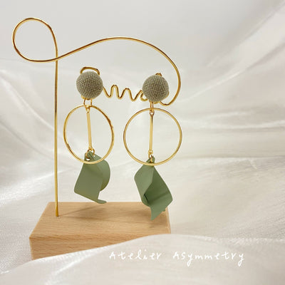 Green Ribbon Dangle Earrings on Stand