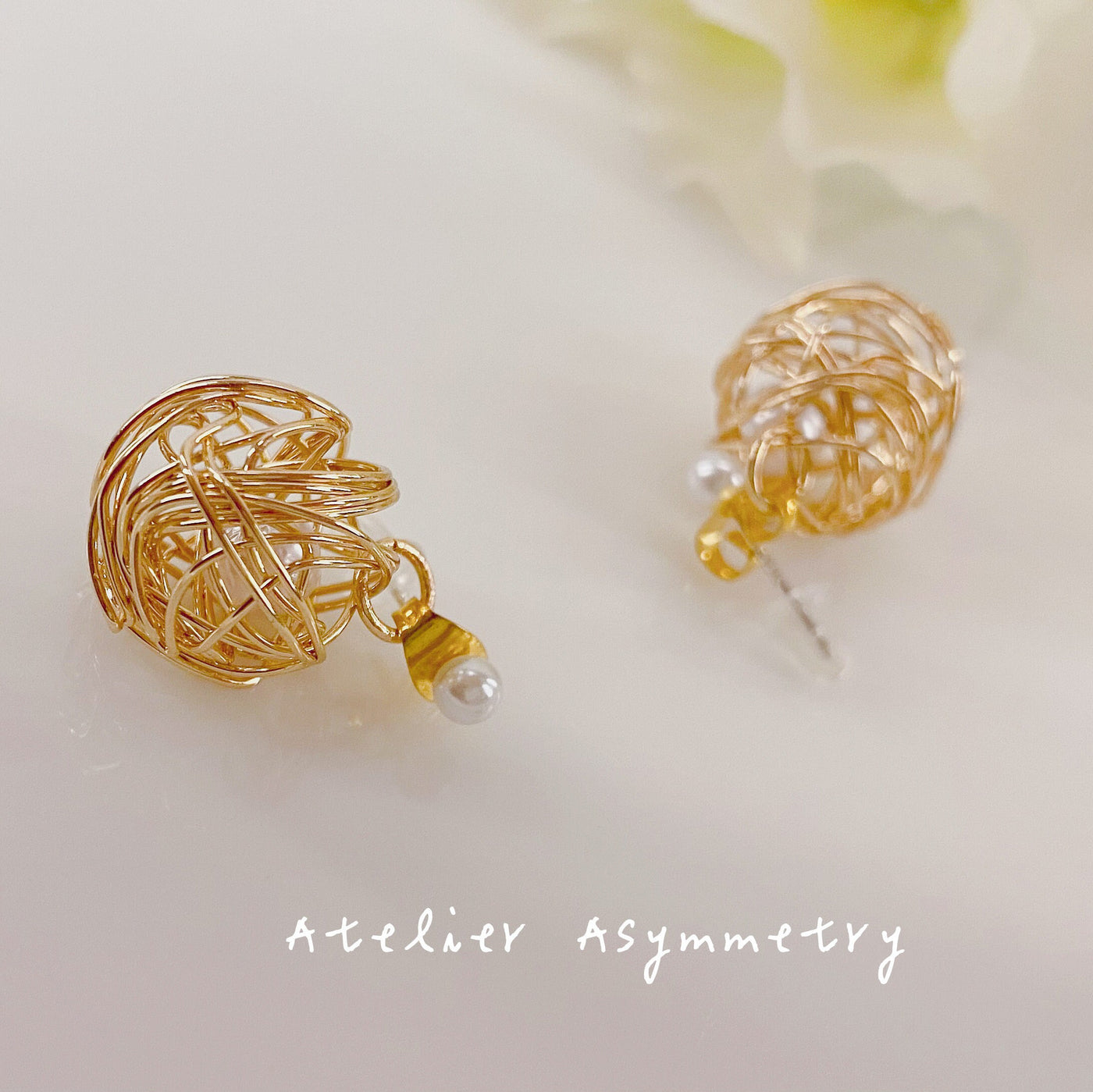 Pearl Stud Earrings with Nested Pearl Stop 