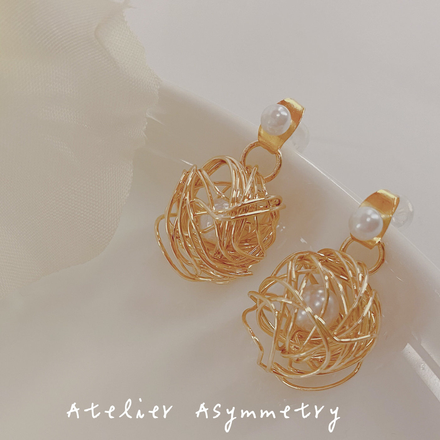 Pearl Stud Earrings with Nested Pearl Stop 
