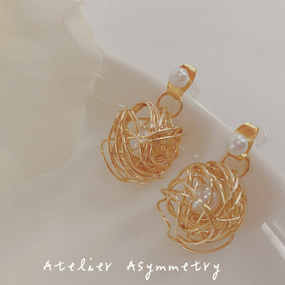 Pearl Stud Earrings with Nested Pearl Stop 