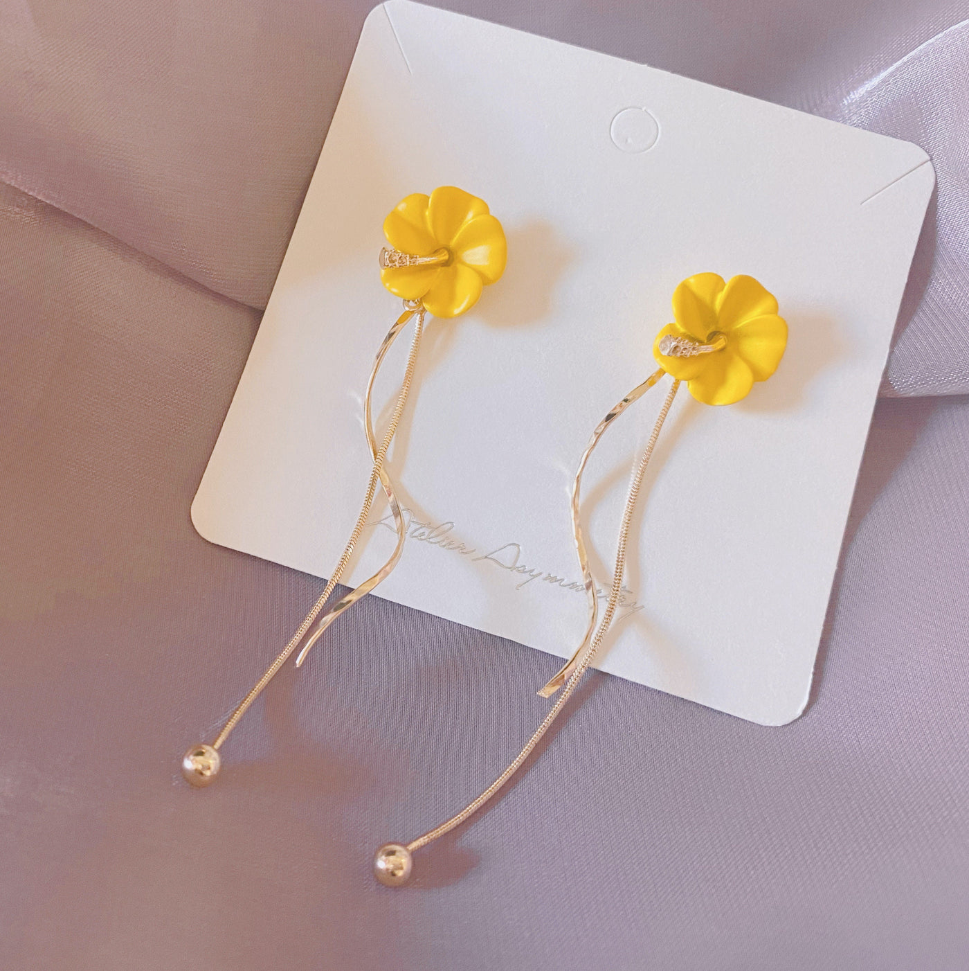 Hawaiian Yellow Floral Dangle Earrings 