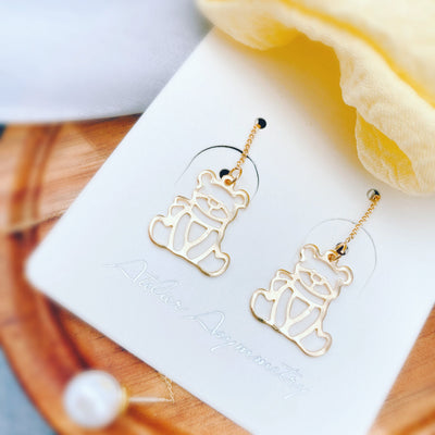 Gold Bear Threader Earrings with Pearl Closure 