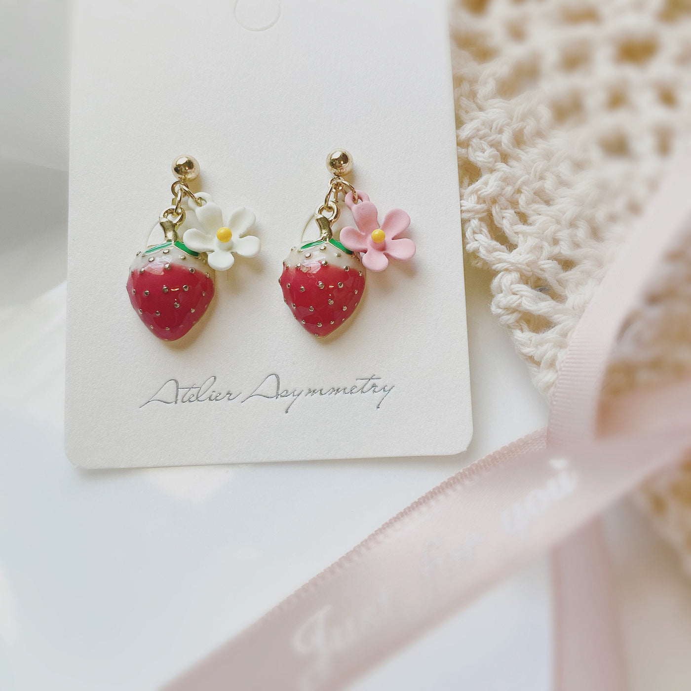 Strawberry Flower Dangle Earrings 